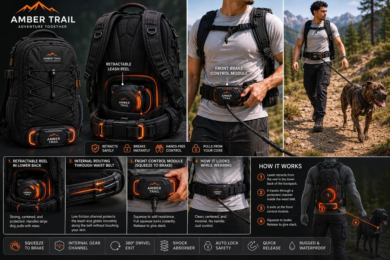 Amber Trail backpack with retractable leash system